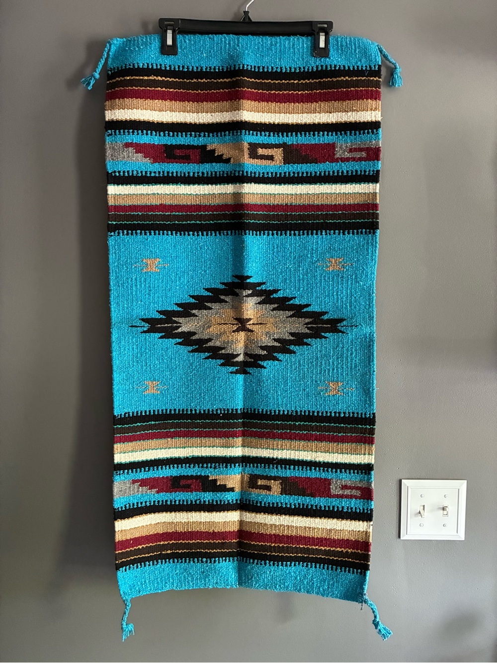 Southwestern Turquoise Woven Rug, Saddle Blanket, Table runner -New